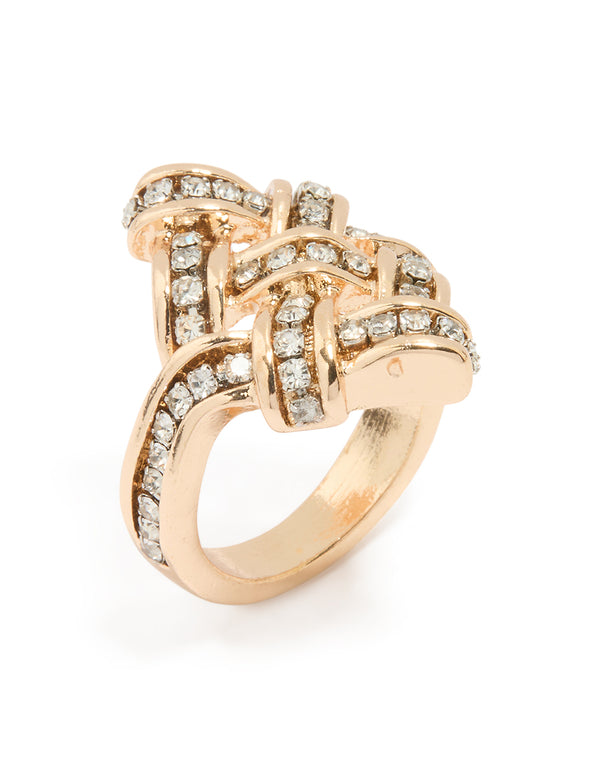 Gold Diamante Knot Statement Ring