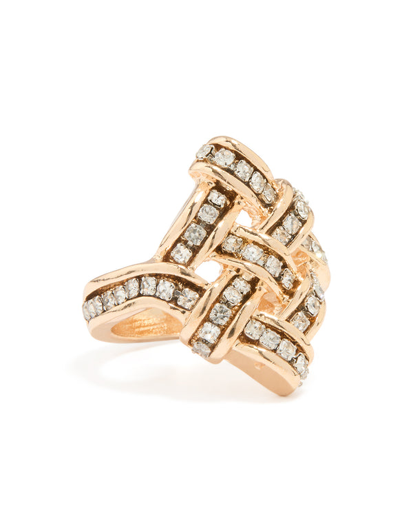 Gold Diamante Knot Statement Ring