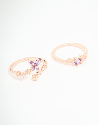 Rose Gold Cubic Zirconia Dainty Butterfly Rings 2-Pack - link has visual effect only
