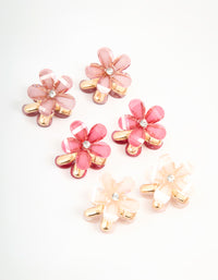 Gold Diamante Pink & Cream Mini Flower Claw Clips 6-Pack - link has visual effect only