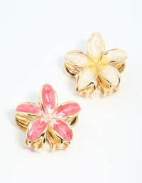 Gold Pink & Cream Enamel Frangipani Claw Clips 2-Pack - link has visual effect only