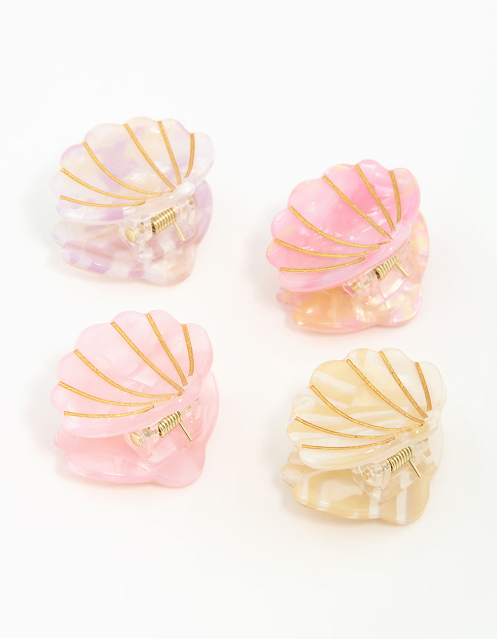 Pink & Cream Acrylic Mini Shell Claw Clips 4-Pack