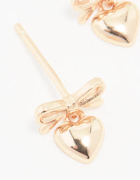 Rose Gold Plated Sterling Silver Bow & Heart Stud Earrings - link has visual effect only