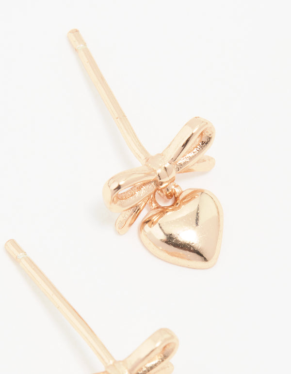 Rose Gold Plated Sterling Silver Bow & Heart Stud Earrings