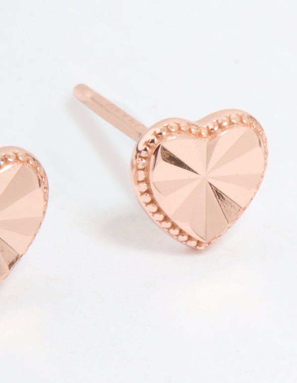 Rose Gold Plated Sterling Silver Textured Heart Stud Earrings
