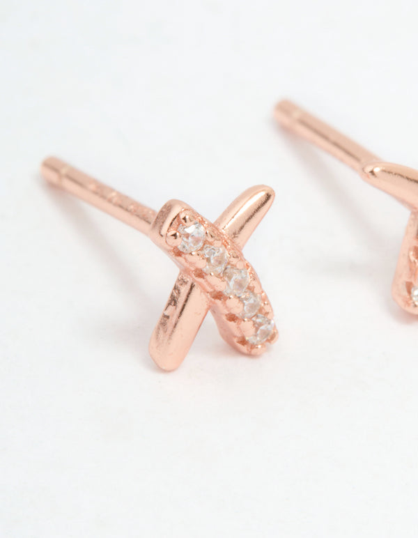 Rose Gold Plated Sterling Silver Cubic Zirconia Cross Earrings
