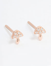 Rose Gold Plated Sterling Silver Cubic Zirconia Tiny Mushroom Stud Earrings - link has visual effect only