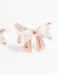 Rose Gold Plated Sterling Silver Cubic Zirconia Bow Stud Earrings - link has visual effect only