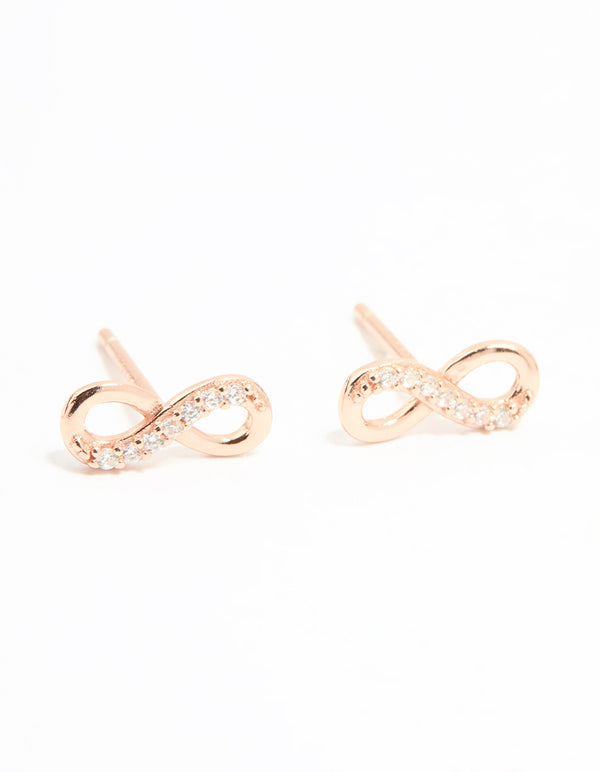 Rose Gold Plated Sterling Silver Cubic Zirconia Infinity Stud Earrings