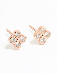 Rose Gold Plated Sterling Silver Cubic Zirconia Flower Stud Earrings - link has visual effect only
