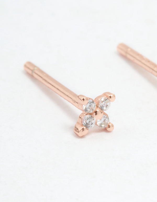 Rose Gold Plated Sterling Silver Cubic Zirconia Baby Flower Stud Earrings