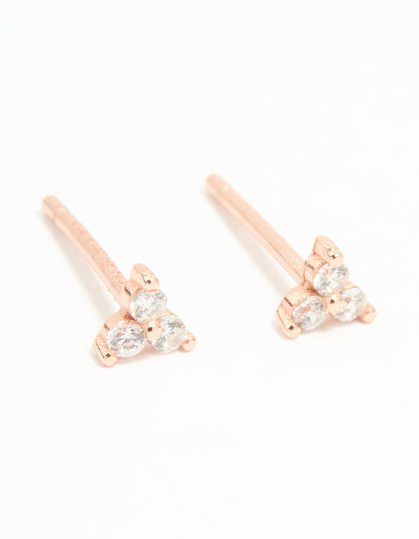 Rose Gold Plated Sterling Silver Cubic Zirconia Triangle Stud Earrings