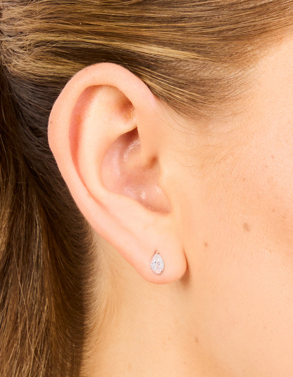 Rose Gold Plated Sterling Silver Cubic Zirconia Pear Stud Earrings