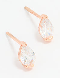 Rose Gold Plated Sterling Silver Cubic Zirconia Pear Stud Earrings - link has visual effect only