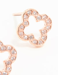 Rose Gold Plated Sterling Silver Hollow Pave Flower Stud Earrings - link has visual effect only