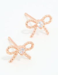 Rose Gold Plated Sterling Silver Cubic Zirconia Textured Bow Stud Earrings - link has visual effect only