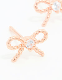 Rose Gold Plated Sterling Silver Cubic Zirconia Textured Bow Stud Earrings - link has visual effect only