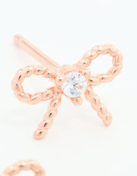 Rose Gold Plated Sterling Silver Cubic Zirconia Textured Bow Stud Earrings - link has visual effect only