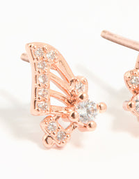 Rose Gold Plated Sterling Silver Cubic Zirconia Butterfly Wing Stud Earrings - link has visual effect only