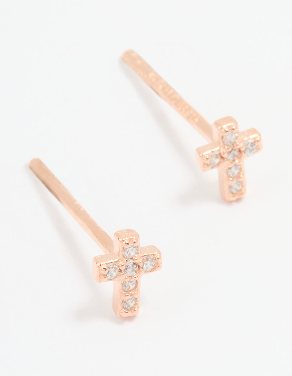 Rose Gold Plated Sterling Silver Cubic Zirconia Mini Cross Stud Earrings