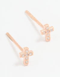 Rose Gold Plated Sterling Silver Cubic Zirconia Mini Cross Stud Earrings - link has visual effect only