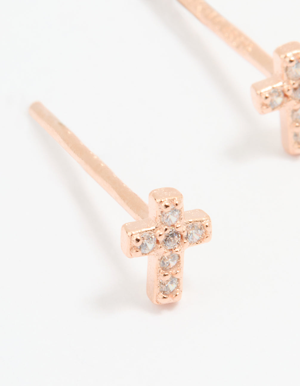 Rose Gold Plated Sterling Silver Cubic Zirconia Mini Cross Stud Earrings