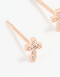 Rose Gold Plated Sterling Silver Cubic Zirconia Mini Cross Stud Earrings - link has visual effect only