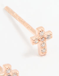 Rose Gold Plated Sterling Silver Cubic Zirconia Mini Cross Stud Earrings - link has visual effect only