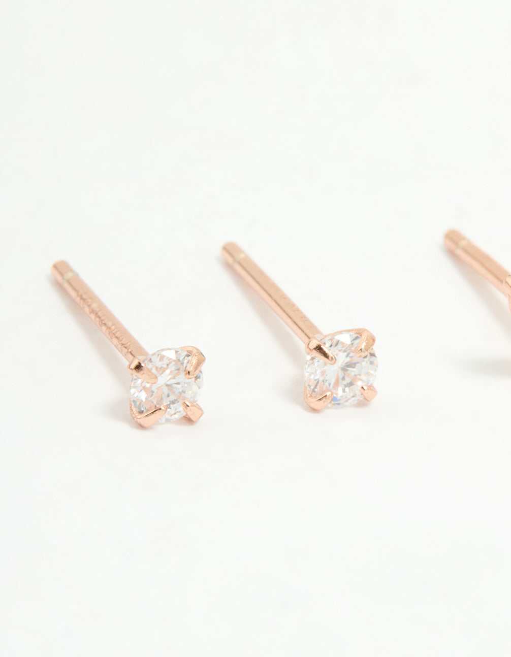 Rose Gold Plated Sterling Silver Cubic Zirconia Classic & Butterfly Stud Earrings 2-Pack