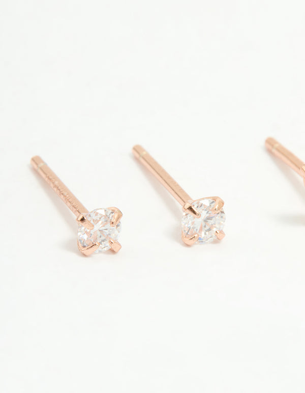 Rose Gold Plated Sterling Silver Cubic Zirconia Classic & Butterfly Stud Earrings 2-Pack