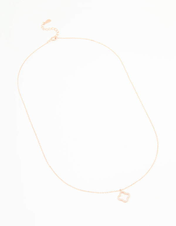 Rose Gold Plated Sterling Silver Cubic Zirconia Flower Pendant Necklace