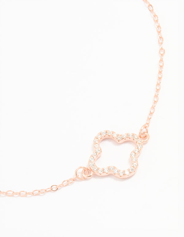 Rose Gold Plated Sterling Silver Cubic Zirconia Flower Bracelet