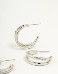 Silver Smooth & Ribbed Hoop Earrings Pack - link has visual effect only