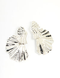 Silver Textured Metal Fan Drop Earrings - link has visual effect only