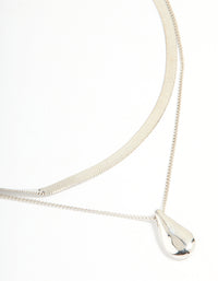 Silver Snake Chain & Organic Pendant Double Layered Necklace - link has visual effect only
