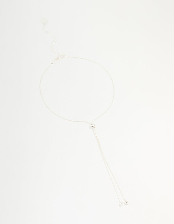 Silver Ball Zipper Lariat Necklace