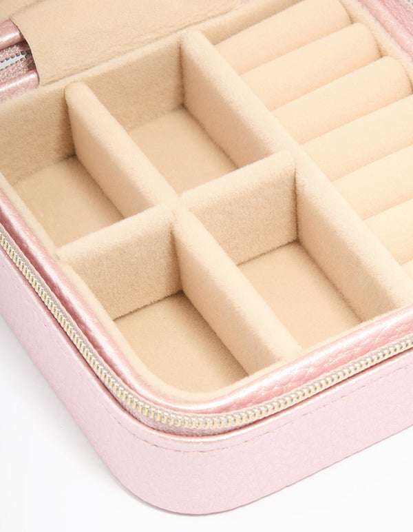 Metallic Pink PU Leather Pebbled Square Jewellery Case