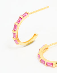 Gold Plated Sterling Silver Pink Cubic Zirconia Hoop Earrings - link has visual effect only