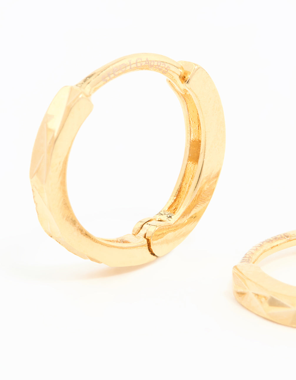 Gold Plated Sterling Silver Diamond Style Cut Huggie Earrings