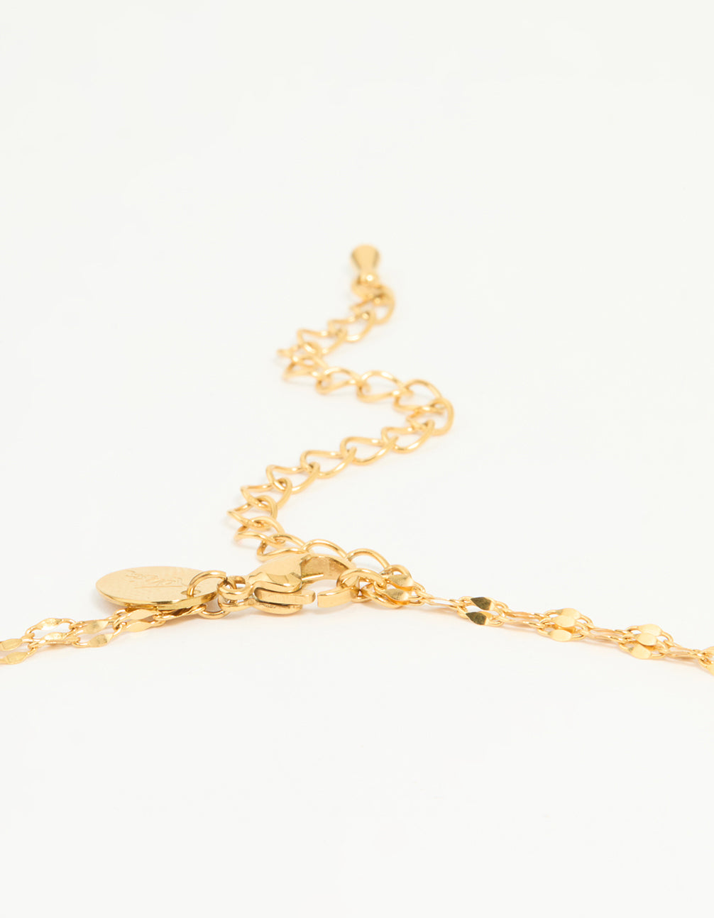 Elegant bar waterproof gold plated stainless steel layered chain Y-necklace clasp detail view