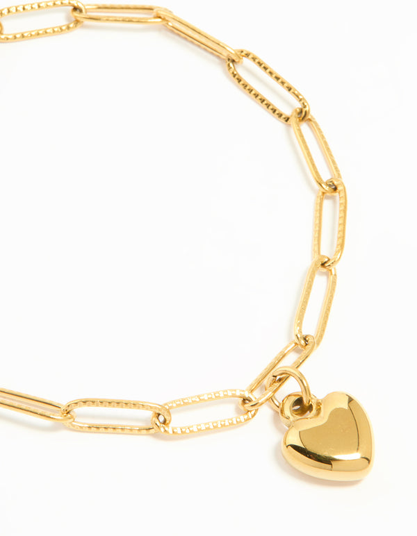 Waterproof Gold Plated Stainless Steel Pin Chain Heart Bracelet