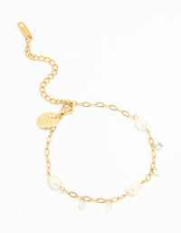 Waterproof Gold Plated Stainless Steel Cubic Zirconia Pearl Bracelet - link has visual effect only