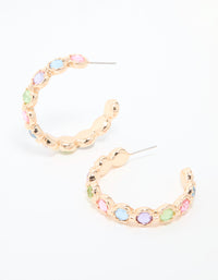 Gold Multicoloured Diamante Hoop Earrings - link has visual effect only