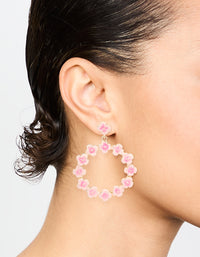 Gold Pink Flower Drop Earrings - link has visual effect only