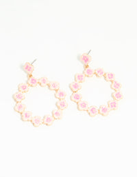 Gold Pink Flower Drop Earrings - link has visual effect only