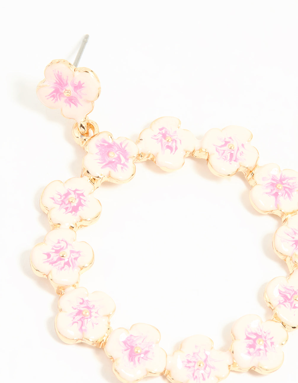 Gold Pink Flower Drop Earrings