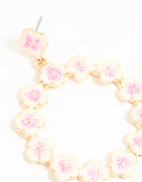 Gold Pink Flower Drop Earrings - link has visual effect only