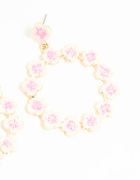 Gold Pink Flower Drop Earrings - link has visual effect only