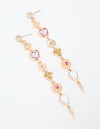 Gold Diamante Multi Shaped Long Drop Earrings - link has visual effect only