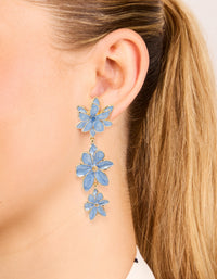 Gold Blue Triple Flower Drop Earrings - link has visual effect only